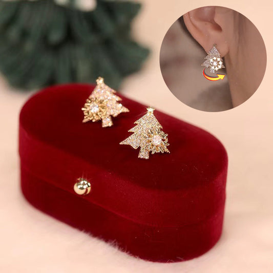 Rotatable Rhinestone Snowflake Christmas Tree Earrings - Festive Jewelry Gift