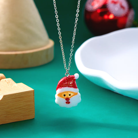 Cute Cartoon Resin Necklace - Snowman & Santa Claus Pendant Jewelry