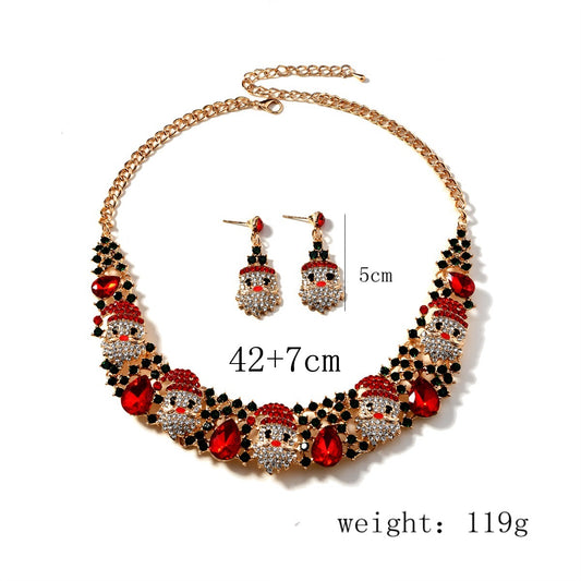 3pcs Christmas Jewelry Set - Santa Necklace & Earrings with Rhinestones