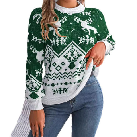 2025 New Year Deer Pattern Hoodie - Women's Christmas Knitted Sweater