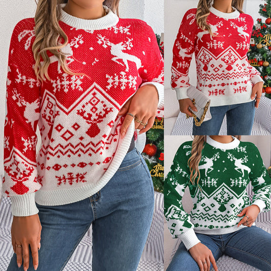 2025 New Year Deer Pattern Hoodie - Women's Christmas Knitted Sweater