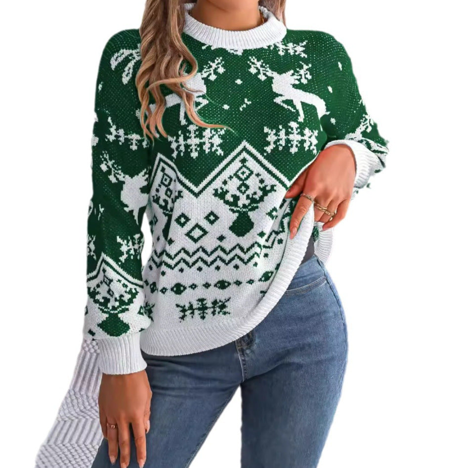 2025 New Year Deer Pattern Hoodie - Women's Christmas Knitted Sweater