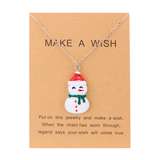 Cute Cartoon Resin Necklace - Snowman & Santa Claus Pendant Jewelry