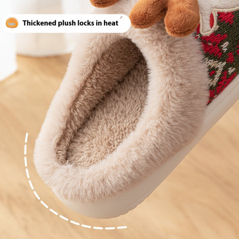 Cute Christmas Elk Plush Slippers - Non-slip Winter Home Shoes for Women