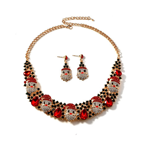 3pcs Christmas Jewelry Set - Santa Necklace & Earrings with Rhinestones