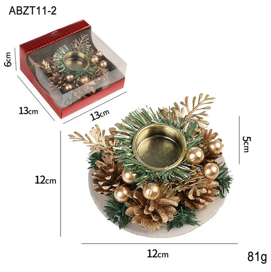 Christmas Metal Candle Holder with Wreath & Pinecones - Table Decor