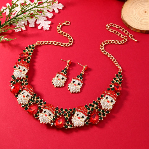 3pcs Christmas Jewelry Set - Santa Necklace & Earrings with Rhinestones