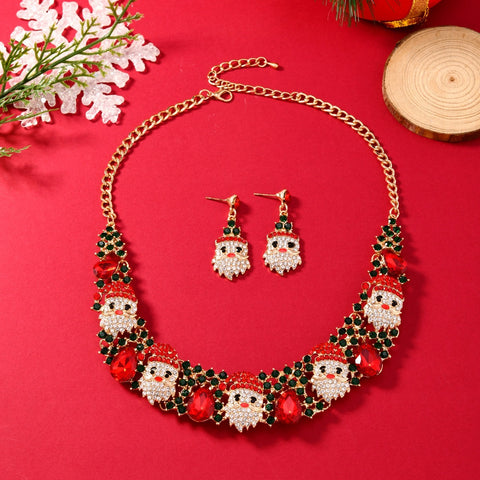 3pcs Christmas Jewelry Set - Santa Necklace & Earrings with Rhinestones