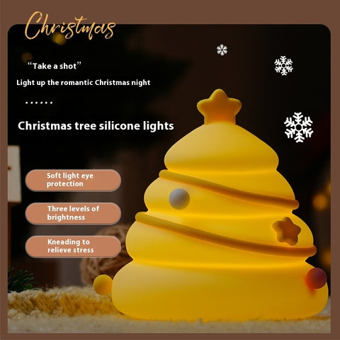 Christmas Tree Silicone Night Light - USB Rechargeable Kids' Table Lamp